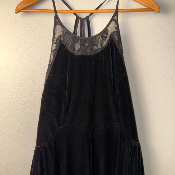 Free People Nightshade Dress M Black Velvet Lace Strappy Fit & Flare Whimsigoth - Picture 6 of 16